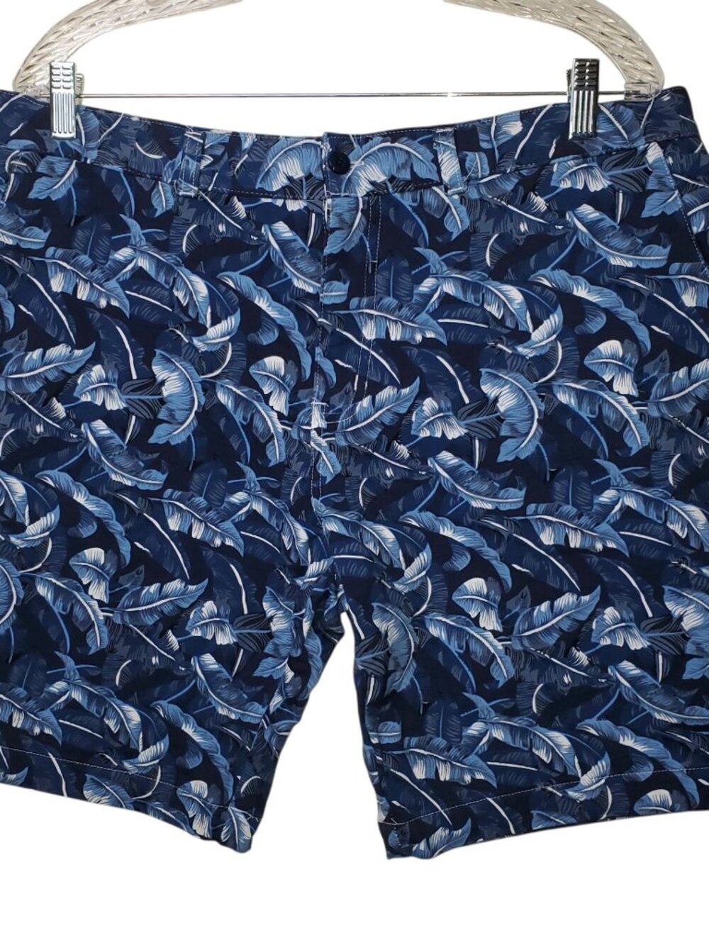 Slate & Stone Men's Blue Leaf Print Knit Shorts, Size 36 W
